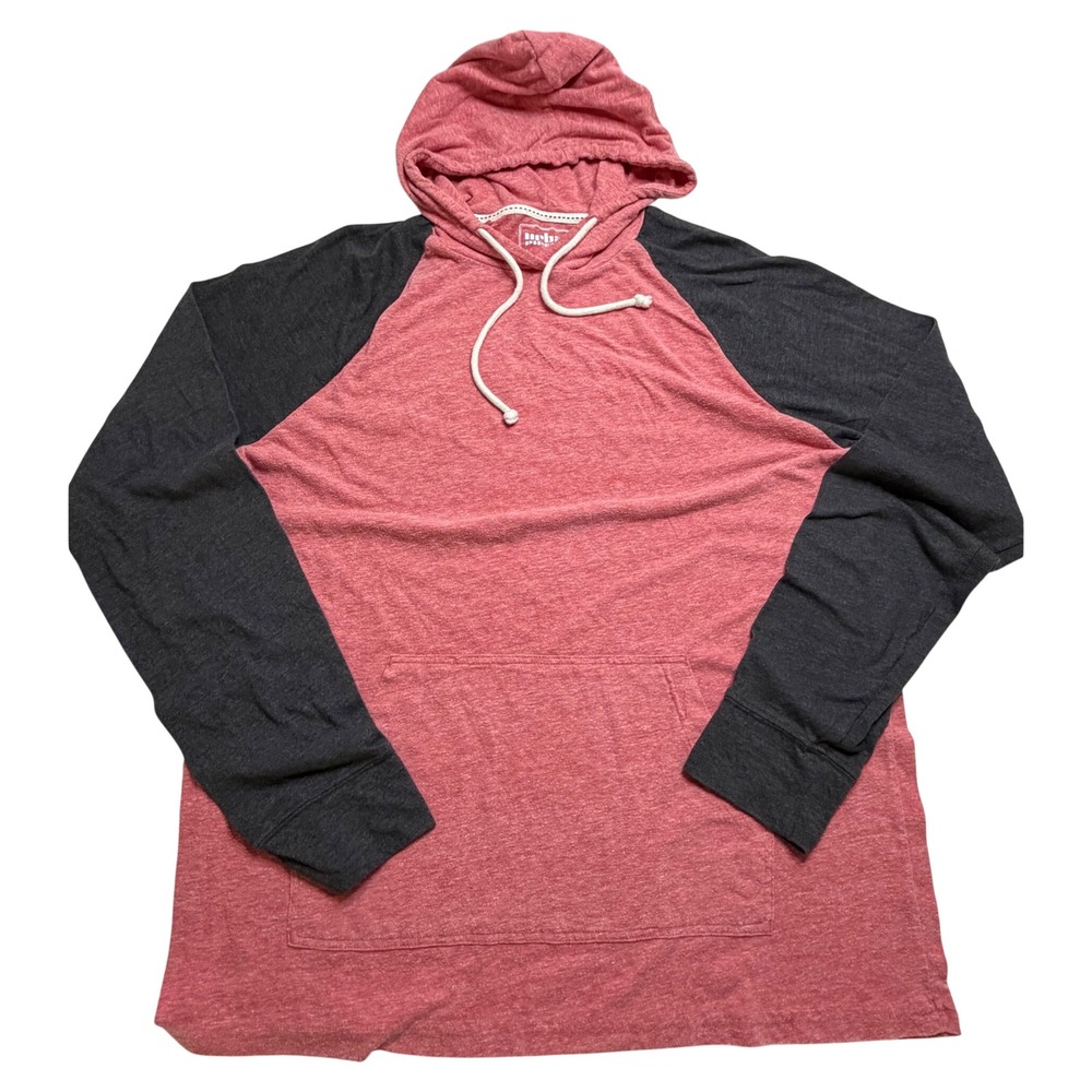 Urban Pipeline Mens Raglan Hoodie Long Sleeve Tee Red Charcoal Grey Large